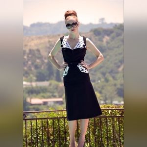 Bettie Page Black Midi Dress with Flare Skirt, Matching Belt